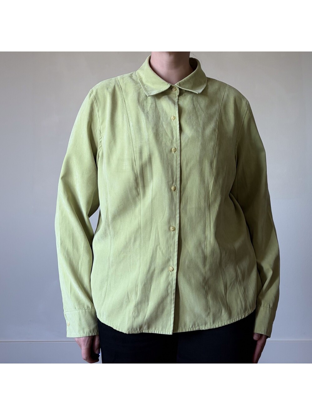 90s Blouse Pastel Green Pointed Collar Long Sleeve
